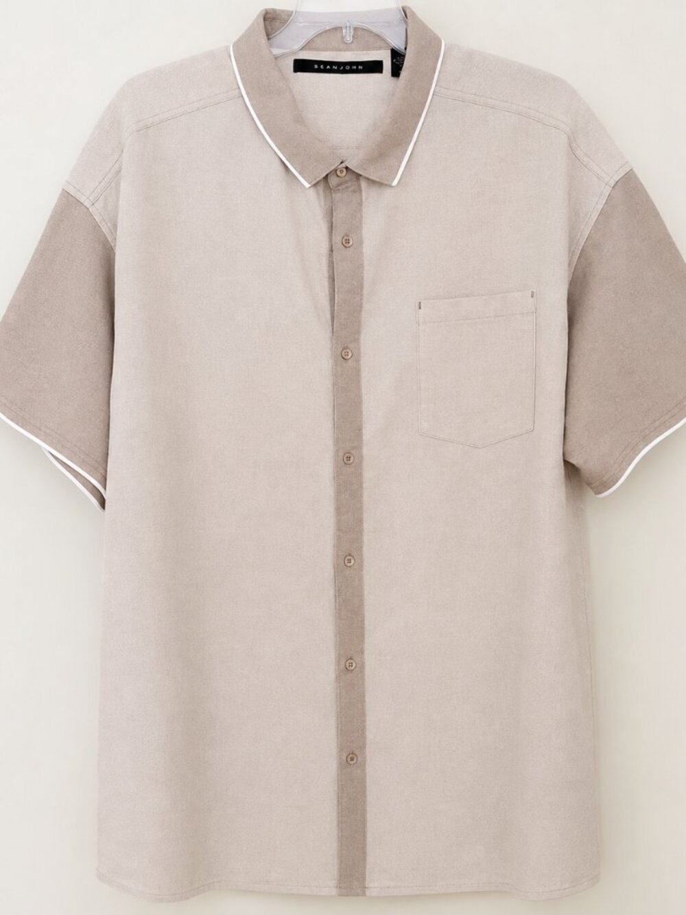 Sean John Men's Big & Tall Cream Button Up Polo Shirt SZ 4XB